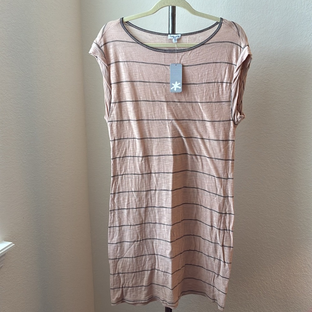 NWT Splendid pink grey striped short sleeve T-shirt dress beach coverup